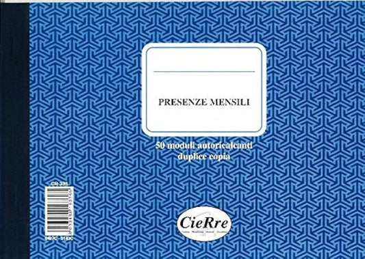 Unnumbered monthly attendance block - 50 sheets. 15 x 23 cm, 2 self-tracing copies A5 size