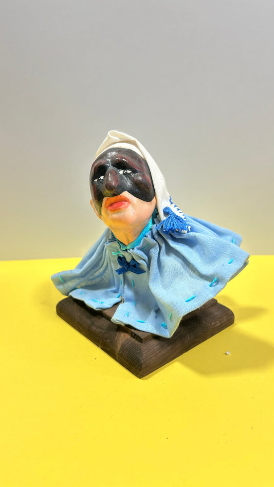 Pulcinella with wooden base and cloth clothes, height 13cm