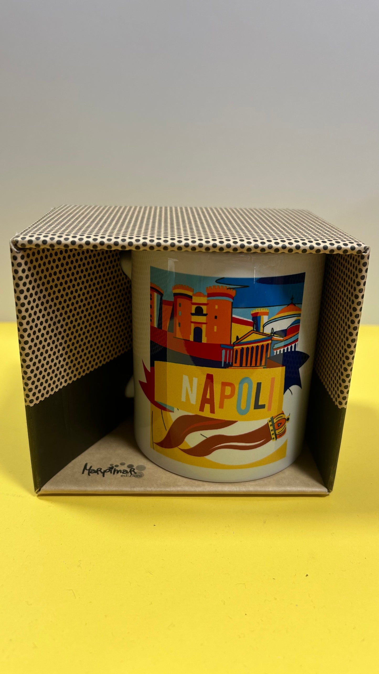 Cups from Naples depicting areas of the city or traditions.