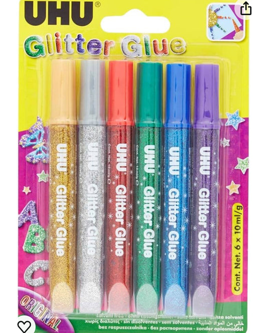 Colla glitterata uhu cf da 6 pezzi assortiti