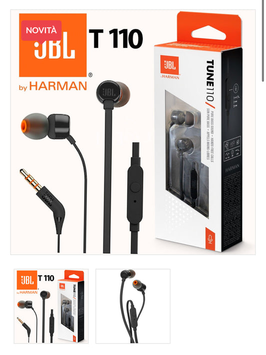 JBL AURICOLARI IN-EAR TUNE 110 T110 JACK 3.5MM BLACK