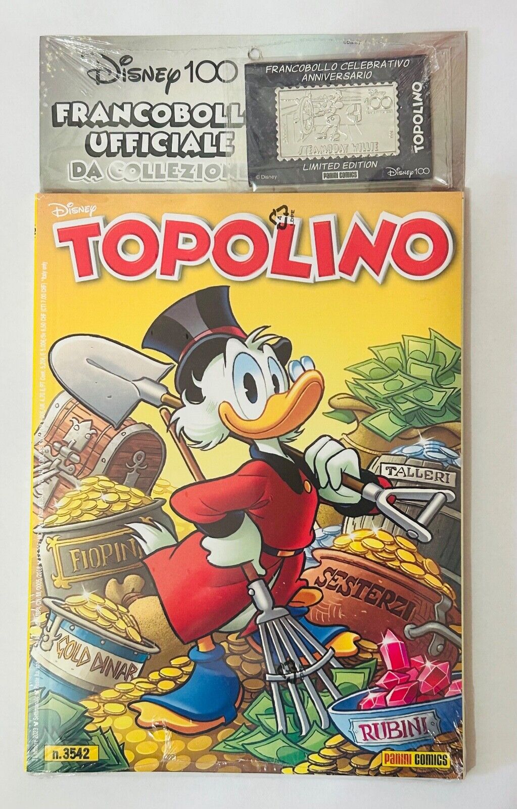 PANINI COMICS TOPOLINO 3542 CON FRANCOBOLLO 100 ANNI STEAMBOAT WILLIE (NUOVO)